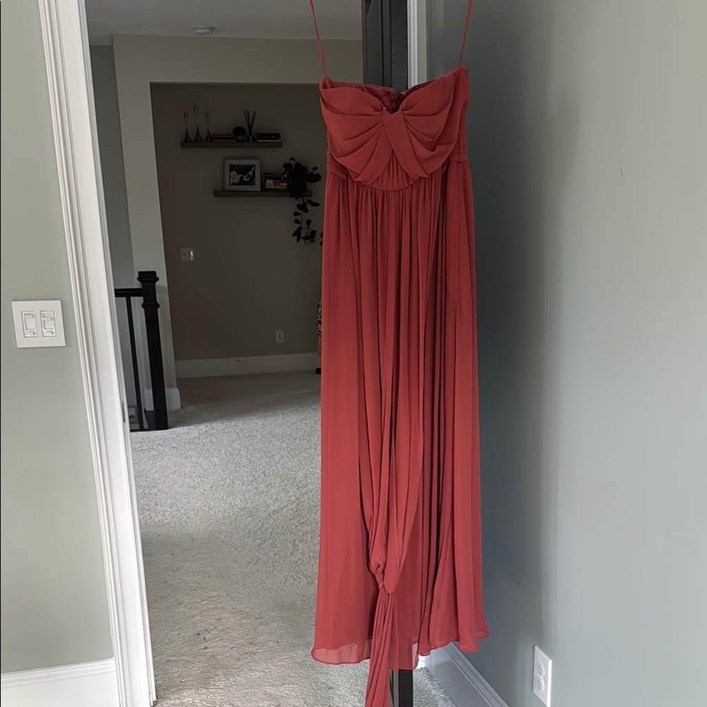 Elegant Coral Birdy Grey Maxi Bridesmaid Dress